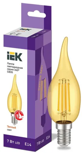 Лампа светодиодная LED CВ35 св.н/в зол. 7Вт 230В 2700К E14 серия 360° | LLF-CB35-7-230-30-E14-CLG | 