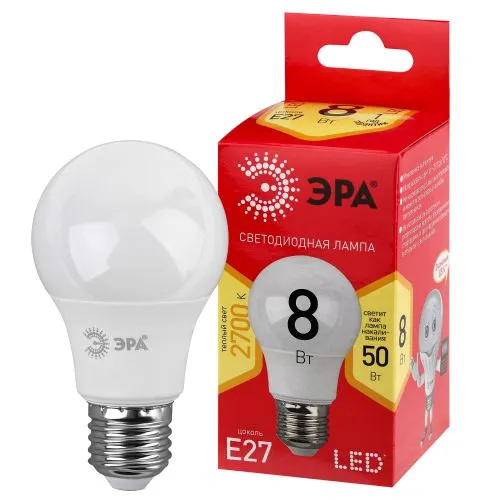 Лампа светодиодная LED A55-8W-827-E27 R ЭРА (диод, груша, 8Вт, тепл, E27) (10/100/2000) | Б0052659 |