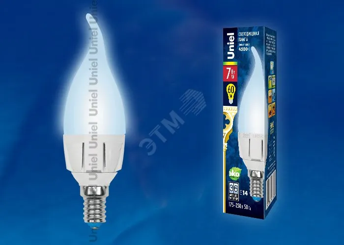 Лампа светодиодная LED-CW37 7W/NW/E14 /FR PLP01WH Яркая 7Вт свеча на ветру матовая 4000К нейтр. бел.