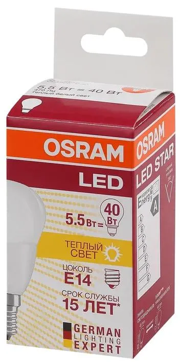 Лампа светодиодная LED 5,4Вт Е14 230В 3000К LS CLP 40 шар | 4052899971615 | Osram