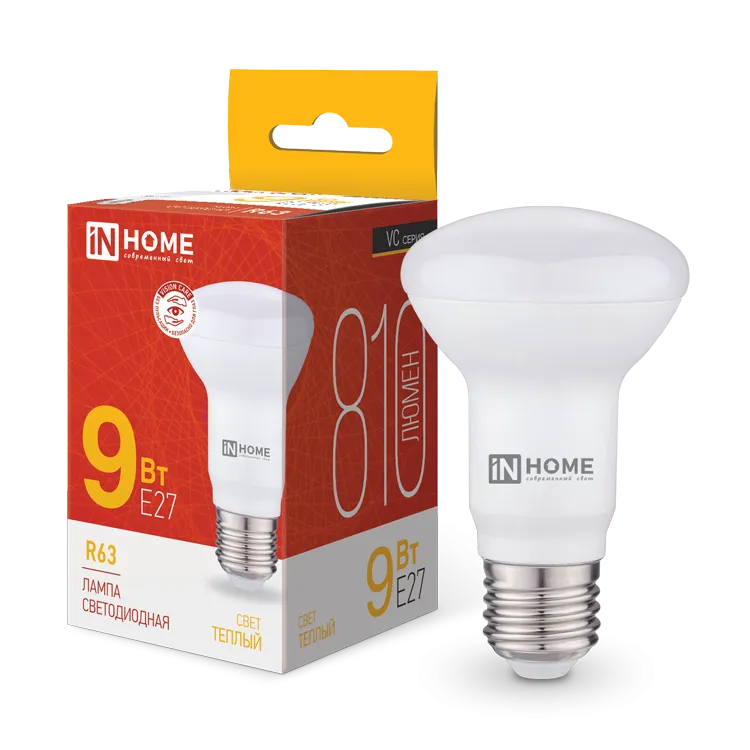 Лампа светодиодная LED-R63-VC 9Вт рефлектор 3000К тепл. бел. E27 810лм 230В IN HOME 4690612024301