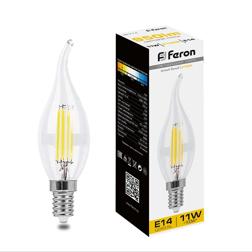 Лампа светодиодная LB-714 11Вт прозрачная 2700К E14 230В FERON 38010