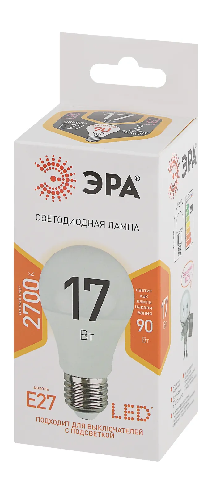 Лампа светодиодная LED A60-17W-827-E27 | Б0031699 | ЭРА