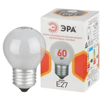 Лампа накаливания P45 60Вт шар E27/E27 230В матов. ЭРА Б0066371