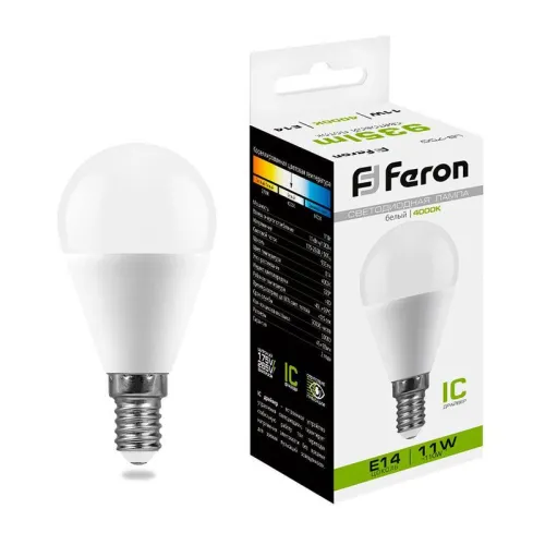 Лампа светодиодная LB-750 11Вт G45 шар 4000К E14 230В FERON 25947