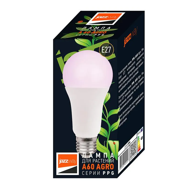 Лампа светодиодная 15 Вт E27 для растений PPG A60 Agro JAZZWAY .5049444