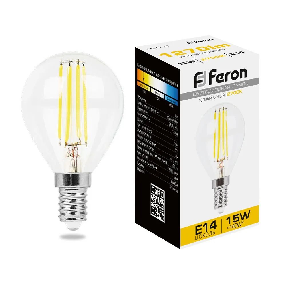 Лампа светодиодная LB-515 15Вт прозрачная 2700К E14 230В FERON 38249