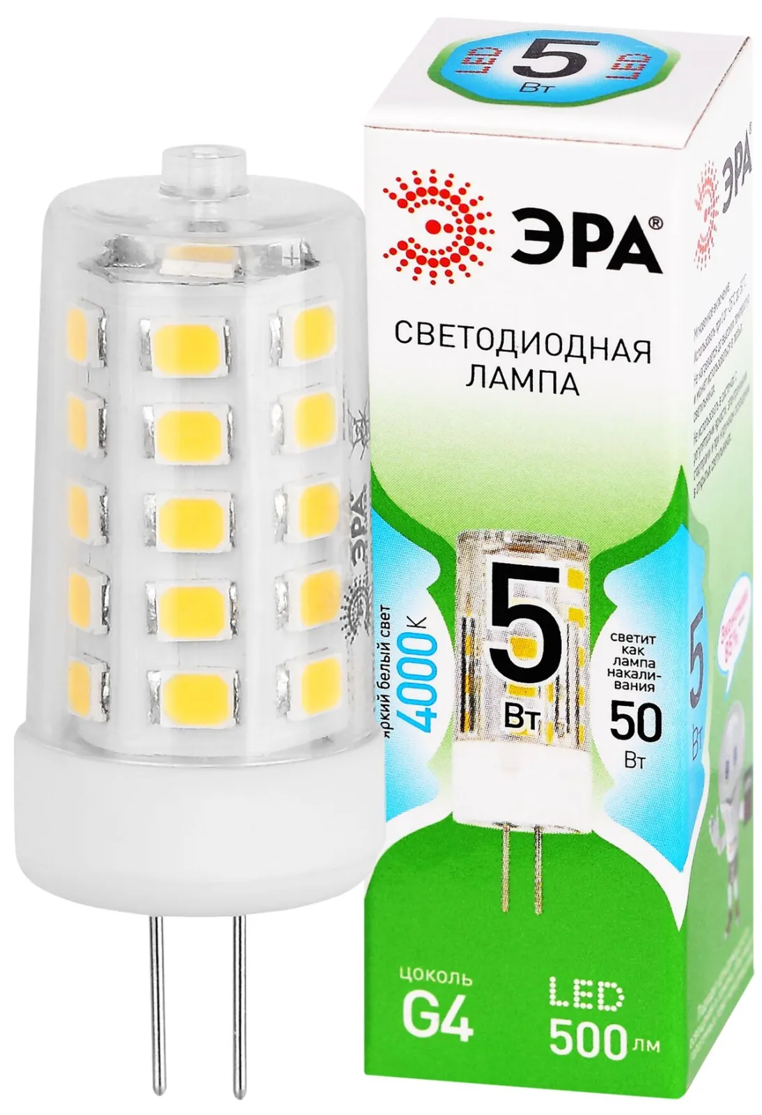 Лампа светодиодная GREEN LINE LED G4-JC-5W-840-12V GL 5Вт капсула 12В яркий бел. свет G4 Эра Б006717