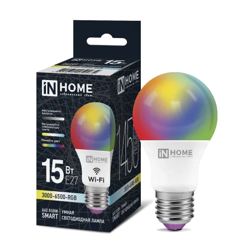 Лампа светодиодная LED-A60-RGBW-SMART 15Вт 230В димм. E27 3000-6500К 1450лм IN HOME 4690612050034