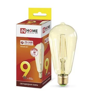 Лампа светодиодная LED-ST64-deco gold 9Вт цилиндр золотая 3000К тепл. бел. E27 1040лм 230В IN HOME 4