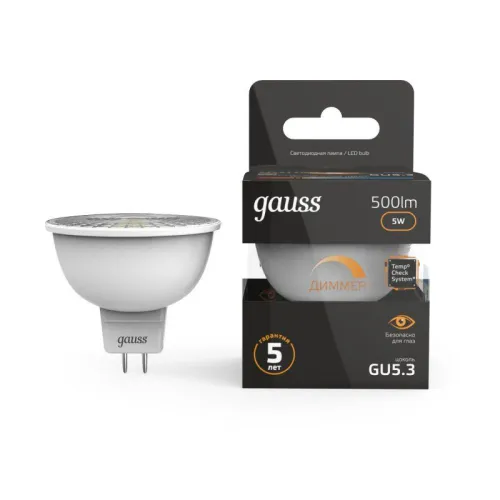 Лампа светодиодная 5 Вт GU5.3 3000 K 500 Lm 120 град. Gauss 101505105-D