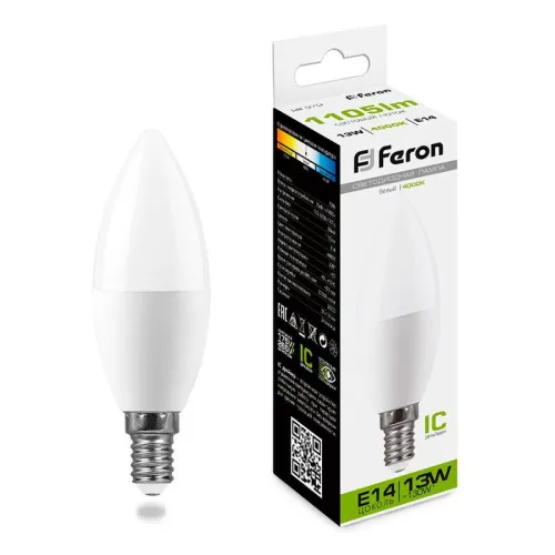 Лампа светодиодная LB-970 13Вт C37 свеча 4000К E14 230В FERON 38108