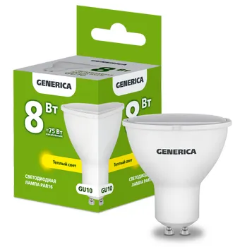 Лампа светодиодная PAR16 софит 8Вт 230В 3000К GU10  | LL-PAR16-08-230-30-GU10-G | GENERICA