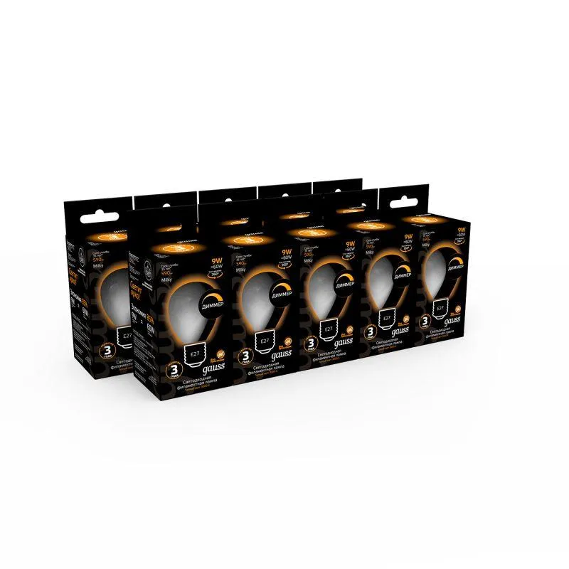 Лампа светодиодная филаментная Black Filament 9Вт P45 шар матовая 3000К тепл. бел. E27 590лм диммир.