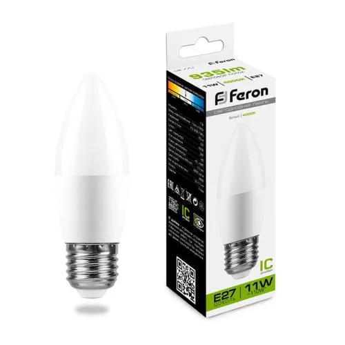 Лампа светодиодная LB-770 (11W) 230V E27 4000K свеча | 25944 | FERON