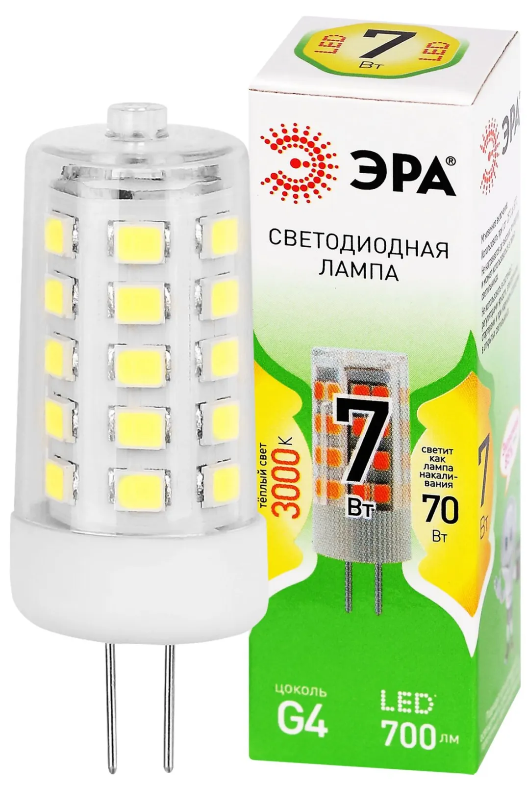 Лампа светодиодная GREEN LINE LED G4-JC-7W-830-12V GL 7Вт капсула 12В тепл. бел. свет G4 Эра Б006718