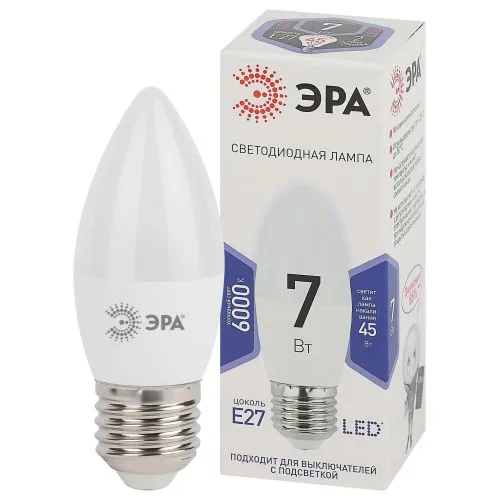 Лампа светодиодная LED 7Вт Е27 6000К smd B35-7W-860-E27 | Б0031413 | ЭРА