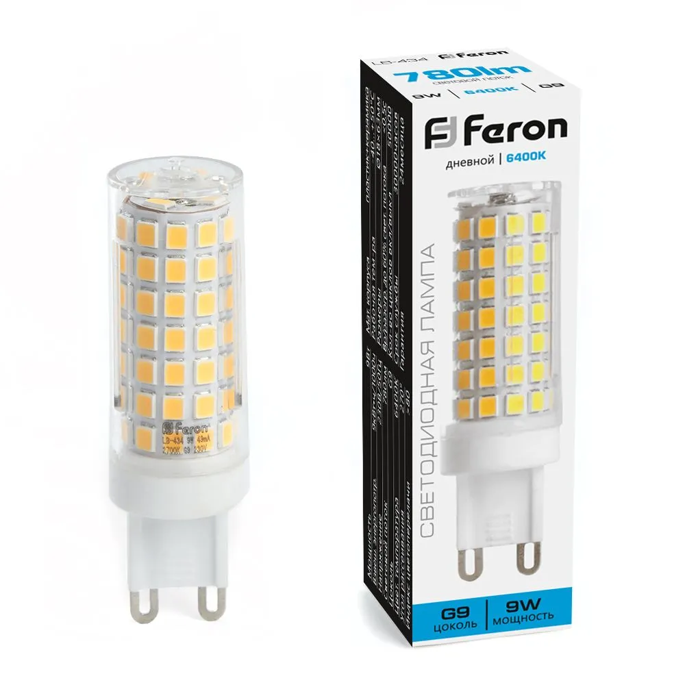 Лампа светодиодная LB-434 9Вт JCD 6400К G9 230В FERON 38148