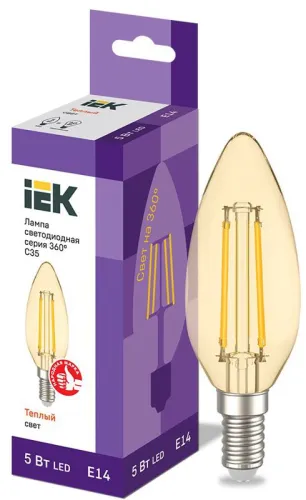 Лампа светодиодная LED C35 свеча золото 5Вт 230В 2700К E14 серия 360° | LLF-C35-5-230-30-E14-CLG | I