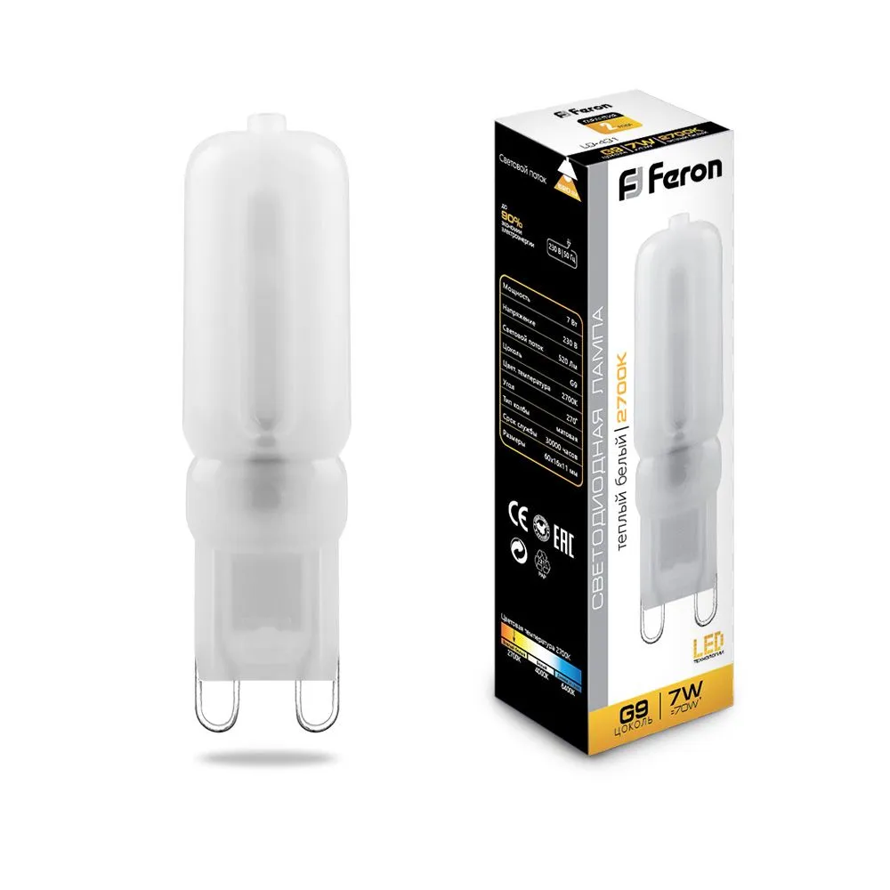 Лампа светодиодная LB-431 7Вт JCD9 2700К G9 230В FERON 25755