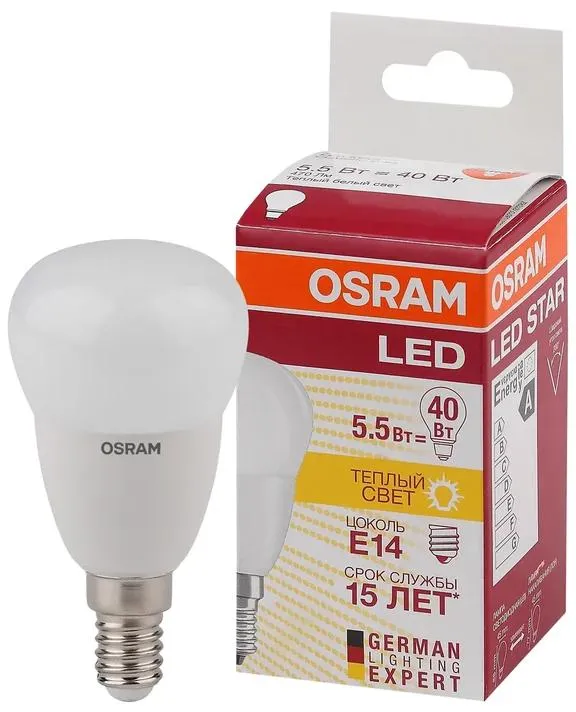 Лампа светодиодная LED 5,4Вт Е14 230В 3000К LS CLP 40 шар | 4052899971615 | Osram