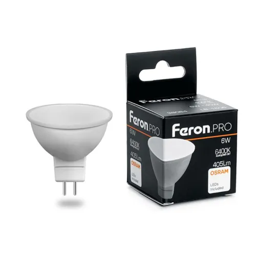 Лампа светодиодная LB-1606 6Вт MR16 6400К G5.3 230В FERON 38085