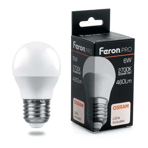 Лампа светодиодная LB-1406 6Вт G45 шар 2700К E27 230В FERON 38068