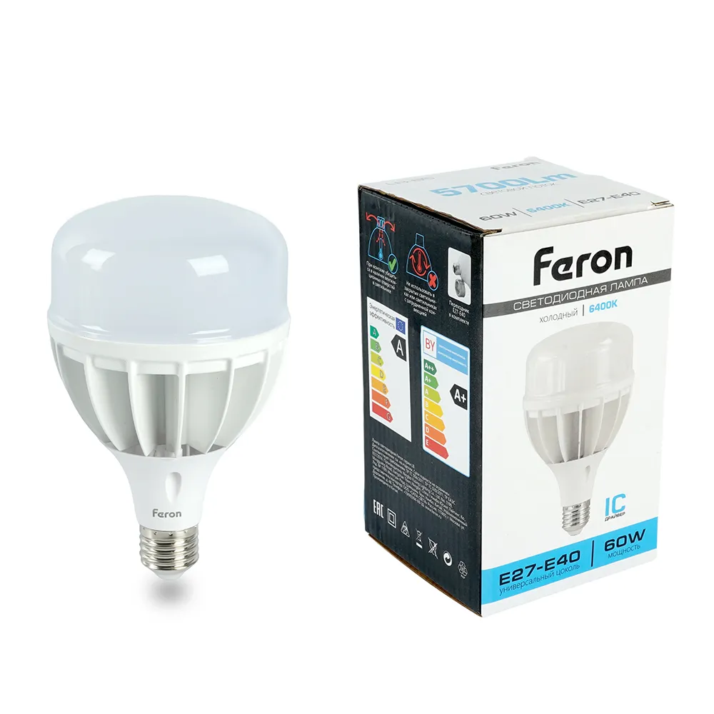 Лампа светодиодная LB-65 60Вт T120 6400К E27-E40 230В FERON 25782