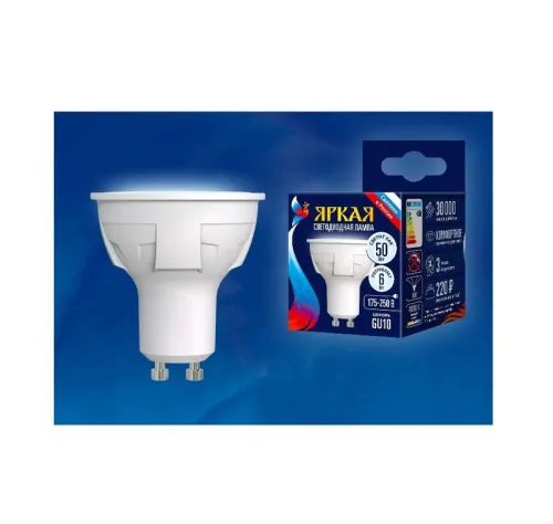 Лампа светодиодная LED-JCDR 6W/NW/GU10/FR PLP01WH Яркая JCDR 6Вт матовая 4000К нейтр. бел. GU10 (упа