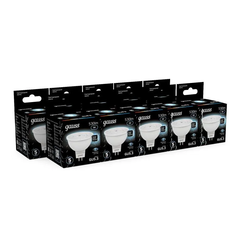 Лампа светодиодная Black 5Вт MR16 софит 4100К нейтр. бел. GU5.3 530лм GAUSS 101505205