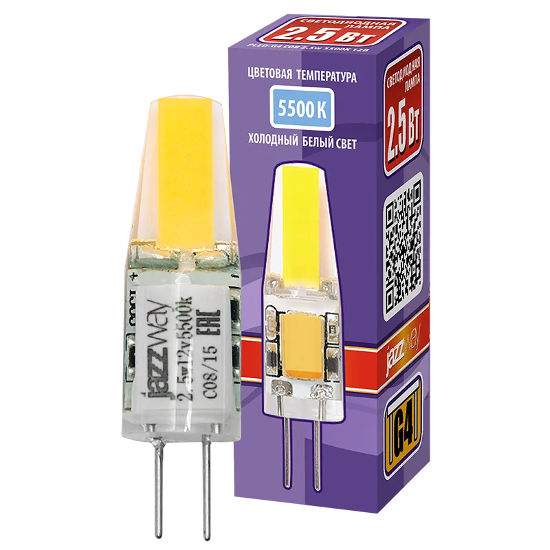 Лампа светодиодная LED 2,5Вт G4 12В 5500К PLED-G4 COB (LED driver!) капсульная | 2855770 | Jazzway