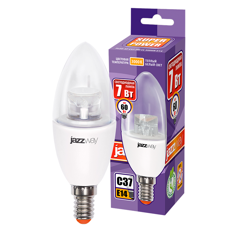 Лампа светодиодная 7 Вт E14 3000 K 540 Lm 320 град PLED Power JAZZWAY .2853097