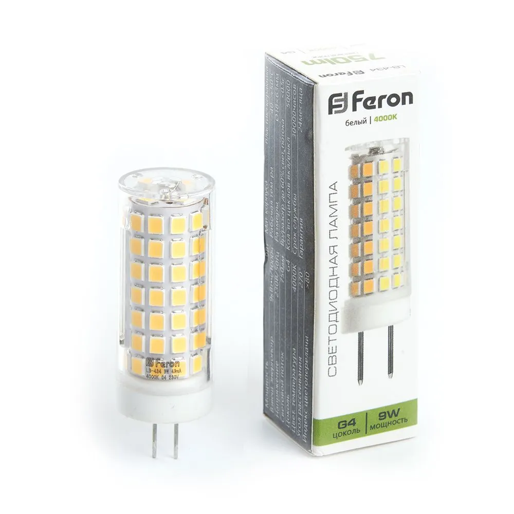Лампа светодиодная LB-434 9Вт JCD 4000К G4 230В FERON 38144