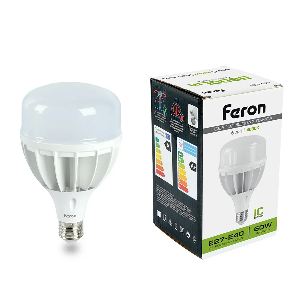 Лампа светодиодная LB-65 60Вт T120 4000К E27-E40 230В FERON 25821