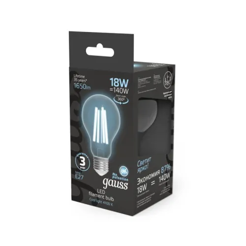 Лампа светодиодная филаментная Black Filament 18Вт A60 грушевидная 4100К нейтр. бел. E27 1650лм GAUS