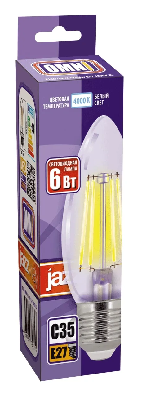 Лампа светодиодная филаментная PLED OMNI 6Вт C35 4000К нейтр. бел. E27 230В/50Гц CL JazzWay 5020542