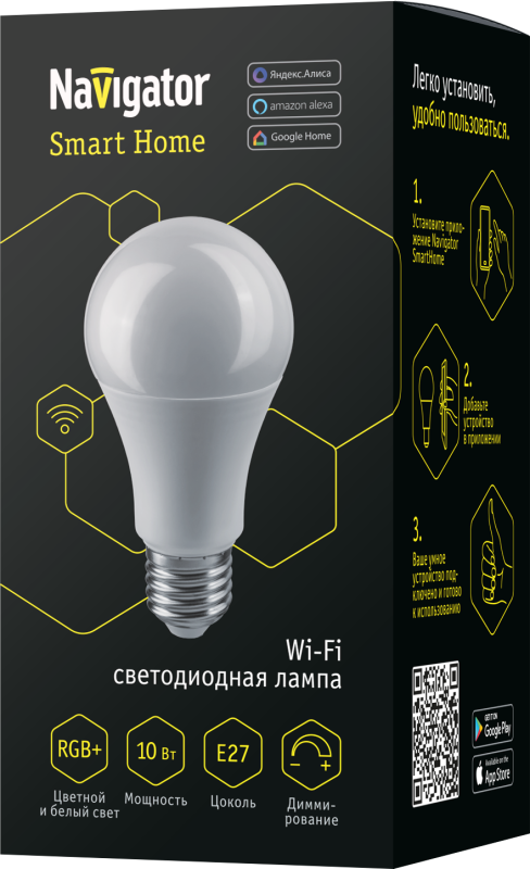 Лампа светодиодная 14 554 NLL-A60-10-230-RGBWWW-E27-WIFI |14554 |Navigator