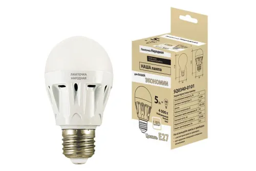 Лампа светодиодная LED 5Вт Е27 220В 4000К НЛ-LED-A60 Народная груша | SQ0340-0101 | TDM