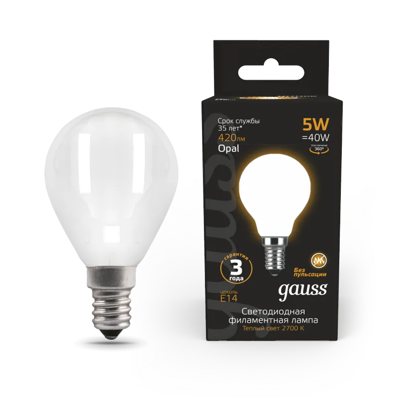 Лампа светодиодная Black LED Filament Шар OPAL E14 5W 420lm 2700K | 105201105 | Gauss