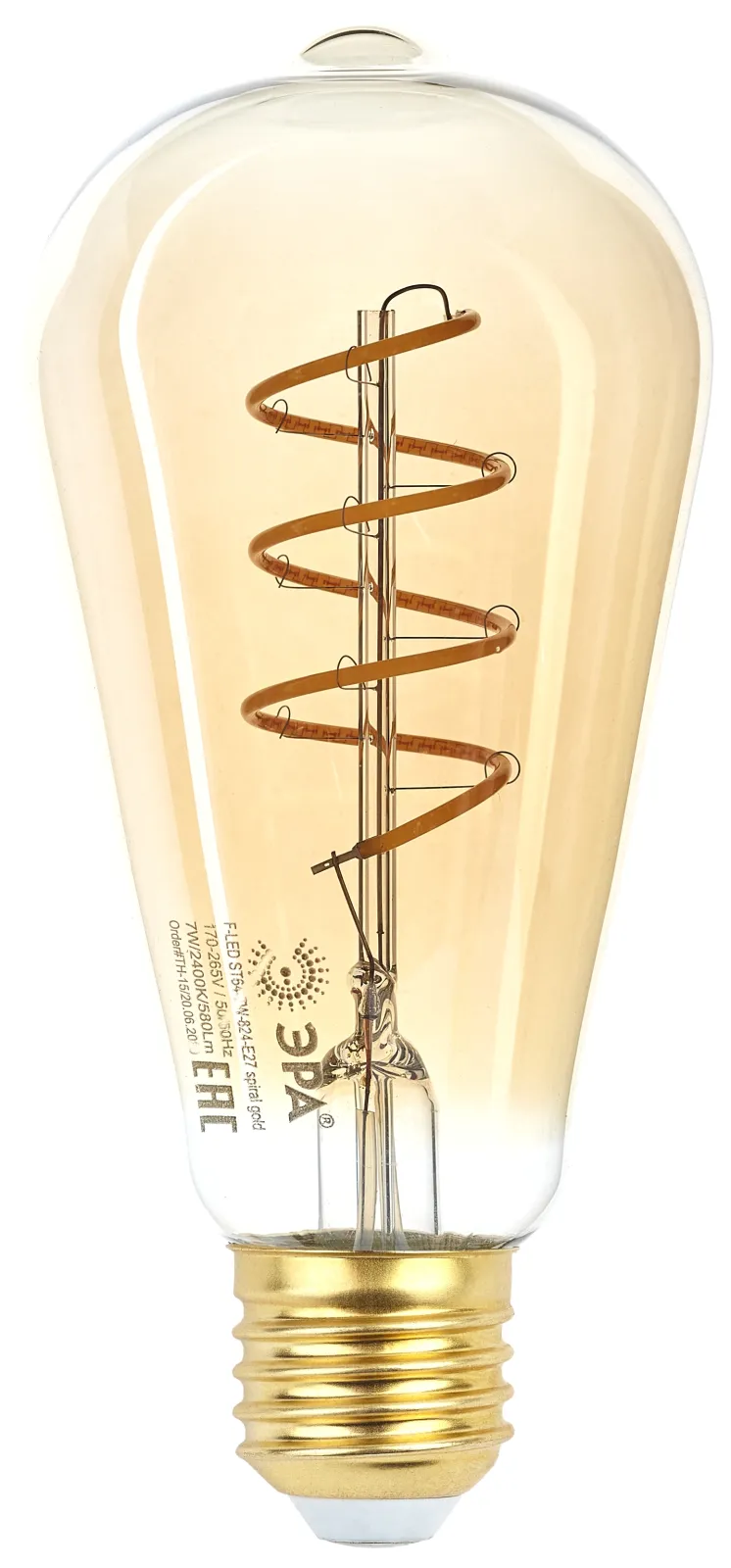 Лампа светодиодная F-LED ST64-7W-824-E27 spiral gold (филамент, спир зол, 7Вт, тепл, E27) (20/960) |