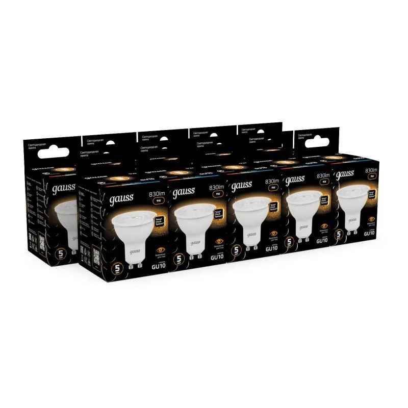 Лампа светодиодная Black 9Вт MR16 софит 3000К тепл. бел. GU10 830лм GAUSS 101506109