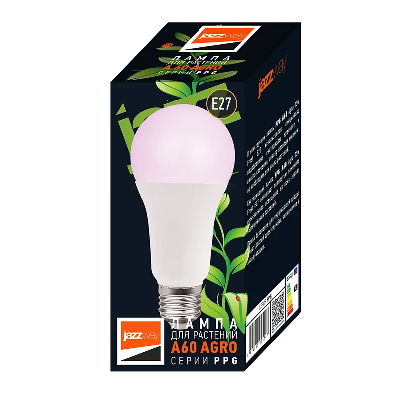 Лампа светодиодная 15 Вт E27 для растений PPG A60 Agro JAZZWAY .5049444