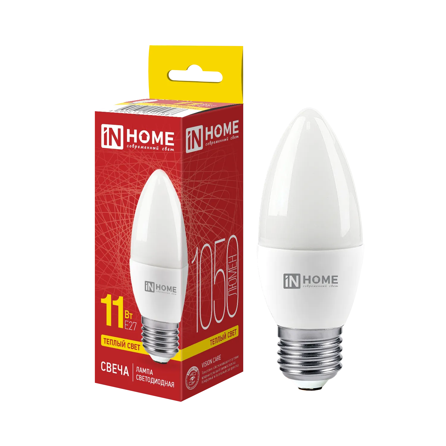 Лампа светодиодная LED-СВЕЧА-VC 11Вт свеча 3000К тепл. бел. E27 1050лм 230В IN HOME 4690612020488