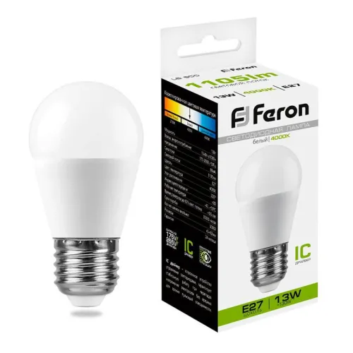Лампа светодиодная LB-950 13Вт G45 шар 4000К E27 230В FERON 38105