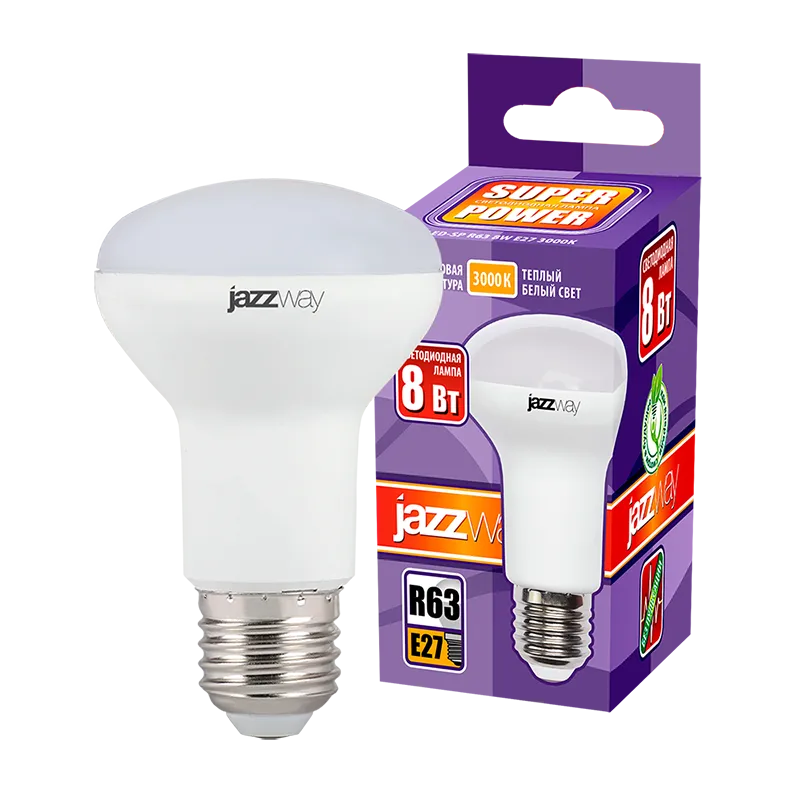 Лампа светодиодная LED 8Вт Е27 220В 3000К PLED- SP R63 отражатель (рефлектор) | 1033642 | Jazzway