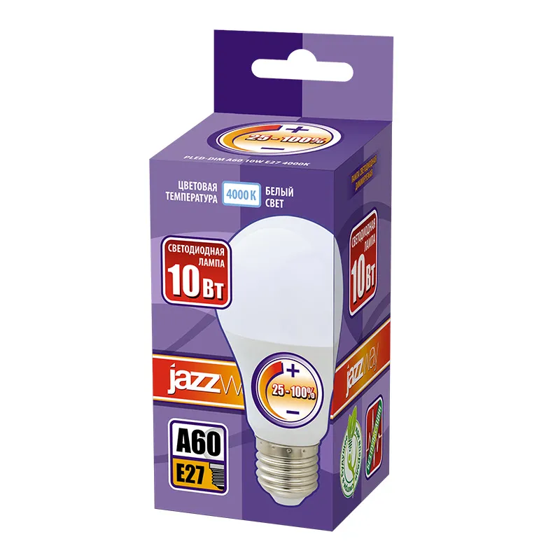 Лампа светодиодная LED 10Вт Е27 220В 4000К PLED- DIM A60 груша | 2859228 | Jazzway