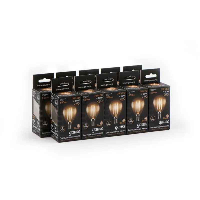 Лампа светодиодная филаментная Black Filament 7Вт P45 шар 2700К тепл. бел. E14 550лм GAUSS 105801107