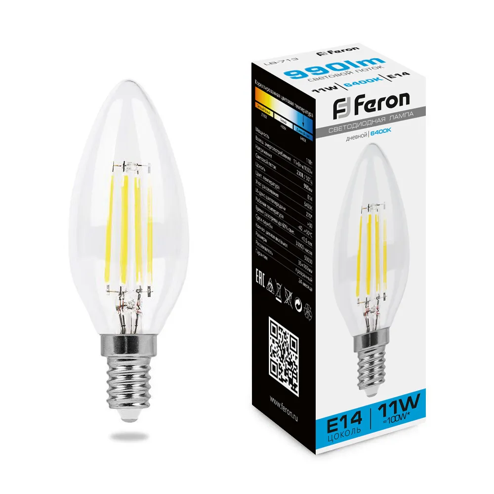 Лампа светодиодная LB-713 11Вт прозрачная 6400К E14 230В FERON 38231