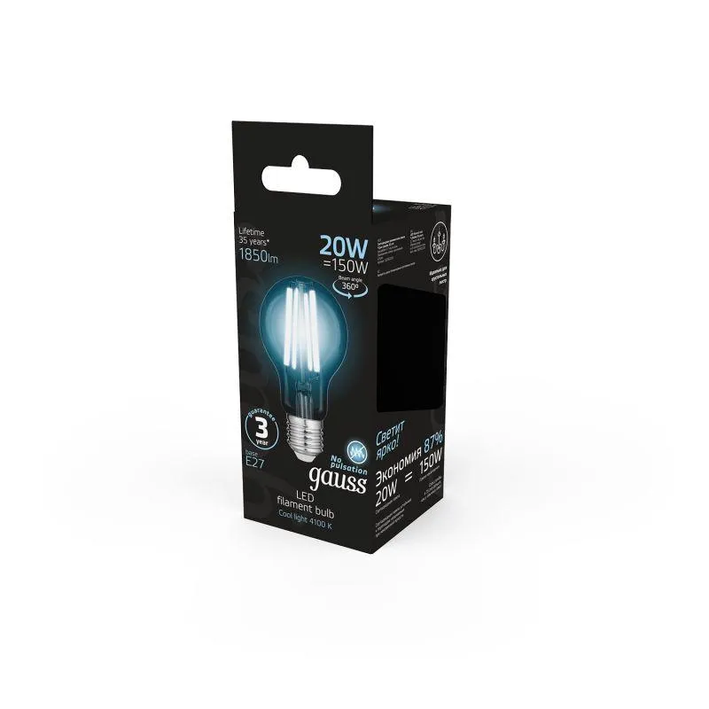 Лампа светодиодная филаментная Black Filament 20Вт A60 грушевидная 4100К нейтр. бел. E27 1850лм GAUS