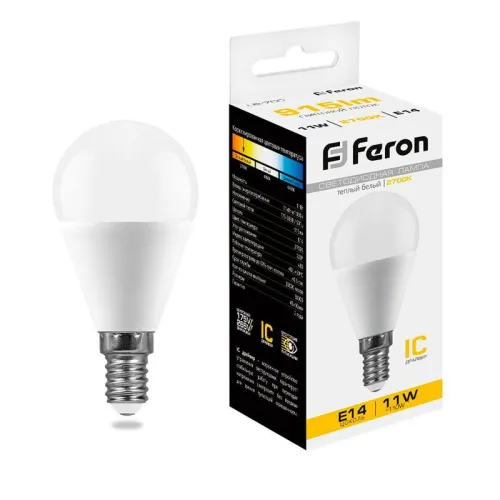 Лампа светодиодная LB-750 11Вт G45 шар 2700К E14 230В FERON 25946